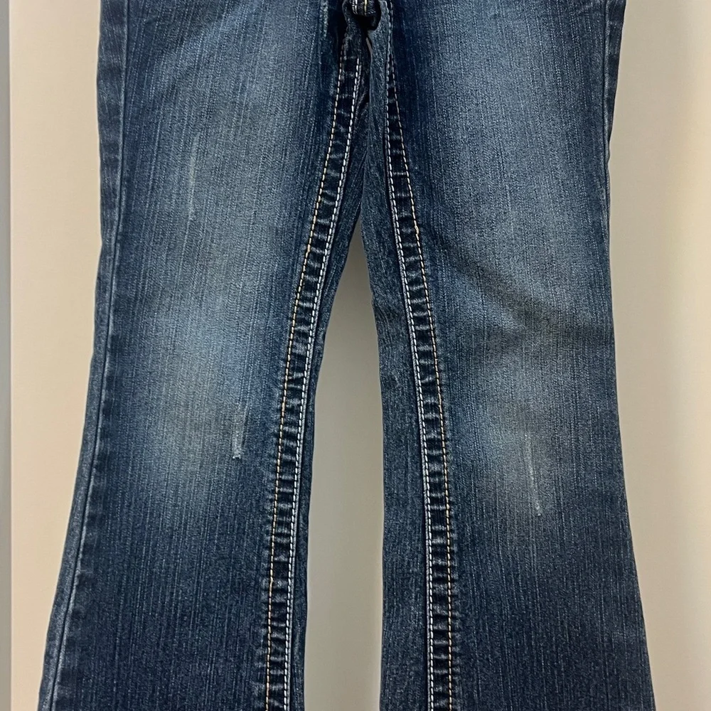 Justice Simply Low Distressed Flare Jeans Studded Pockets, Size 8 R Girls